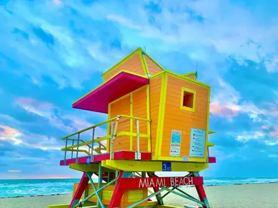 a colorful lifeguard house on the beach at South Beach One Bedroom Condo with Parking Spot in Miami Beach
