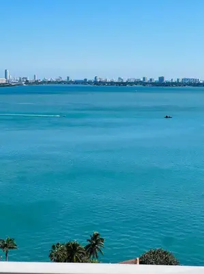 a large blue body of water with palm trees in it at Soñada vista al agua 3/3 in Miami
