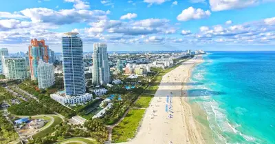 an aerial view of a beach and the ocean at Oceanview Private Home at South Beach-814 in Miami Beach