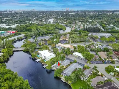 an aerial view of a river with a city at Waterfront Deck Pool Kayak in Fort Lauderdale