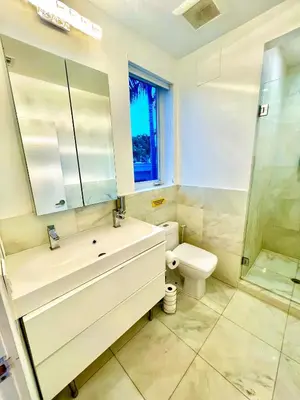 a bathroom with a sink and a toilet and a shower at 16 GUESTS LUXURIOUS SOUTH BEACH SUITE WITH ROOFTOP 2 in Miami Beach