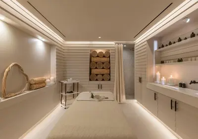 a bathroom with a large bed in a room at Oceanview 1 Hotel & Homes 1 Bedroom 1 and Half Bathrooms Luxe Condo with Balcony in Miami Beach
