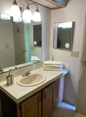 a bathroom with a sink and a mirror at 1233 Apartment 1 Miami in Tamiami