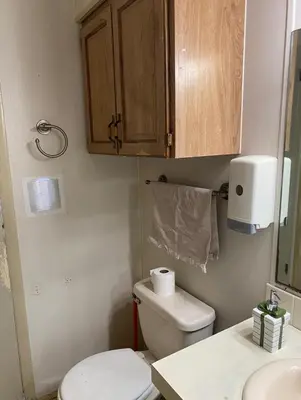 a bathroom with a toilet and a sink and a cabinet at 1233 Apartment 2 Miami in Tamiami