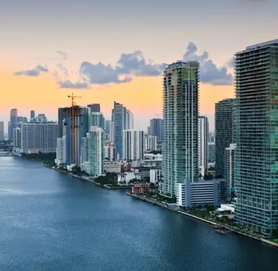 a view of a city with a river and buildings at Modern apartment in Edgewater in Miami
