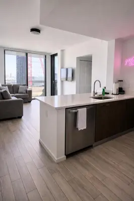 a kitchen with a sink and a counter top at Downtown Miami 2Br 2Bath Oasis Bayside & Port of Miami Minutes Away in Miami