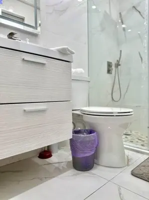a white bathroom with a toilet and a shower at Lugar encantador balcón vista al agua in North Miami Beach