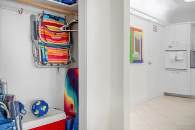 a room with a closet with towels on a rack at PROMO Komffy Home with King Bed & Ocean View at Tides 7th floor in Hollywood