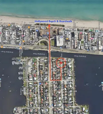 a map of the hollywood boulevard and beachwalk at Walk to Beach Luxury 5BR & 3BA Villa Hollywood Lakes in Hollywood