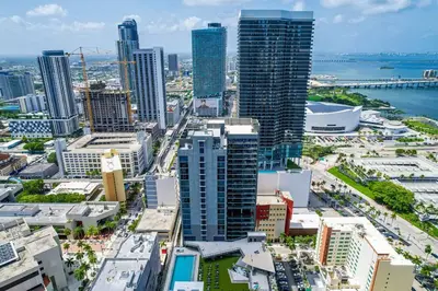 an aerial view of a city with tall buildings at Luxurious Unit in Miami in Miami