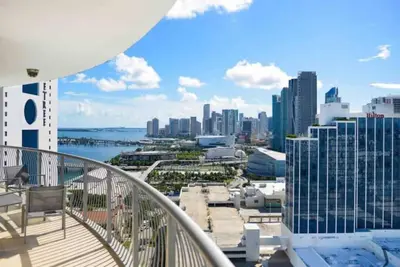 a view of a city from the balcony of a building at Beautiful apartment Miami, FL in Miami