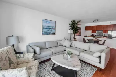 a living room with a couch and a table at Bay View 1 BDR 1 BTH • Brickell • Free Parking in Miami