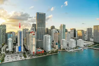 a view of a city with a river and buildings at Lovely Studio in brickell -2 beds and Free parking in Miami