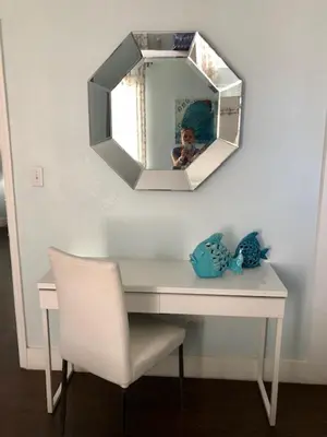 a white desk with a chair and a mirror at Lux Condo by the Beach in Miami Beach