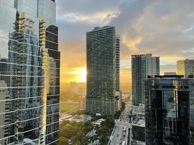 a view of a city with tall buildings at Confortable Apartment with pool and gym in Miami