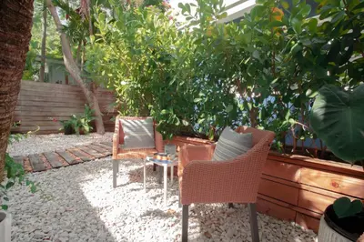 two chairs and a table in a garden at Cozy Tiny Home - Hidden Gem! in Miami