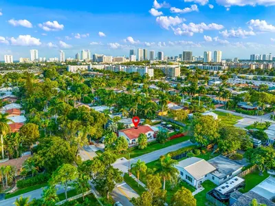 an aerial view of a city with tall buildings at Coastal Paradise Retreat- Mini Golf, 4 Bedrooms, Game Room, Htd Pool, BBQ Fire Pit in Hollywood