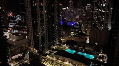 a view of a city skyline at night at Flow Hotel Miami in Miami