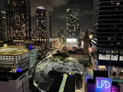 a view of a city at night with buildings at Apartment in Miami downtown in Miami