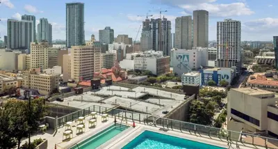 a view of a city skyline with a swimming pool at Apartment in Miami downtown in Miami