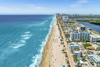an aerial view of the beach in destin at Beachfront & Pool Near Marriott Hollywood Beach in Hollywood