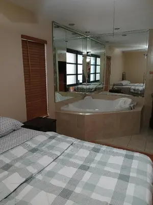 a large bathroom with a tub and a bed at Beautiful Miami Home in Miami