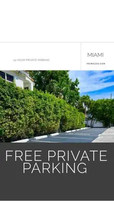 a screenshot of a free private parking sign on a website at B06 5 min from beach studio Midtown in Miami