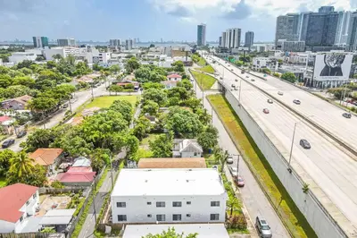 an aerial view of a city with a highway at Comfy Apt 5 min walking to Design District apt 4 in Miami