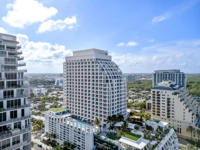 an aerial view of a city with tall buildings at Stylish Oceanview Apartment Prime Location in Fort Lauderdale