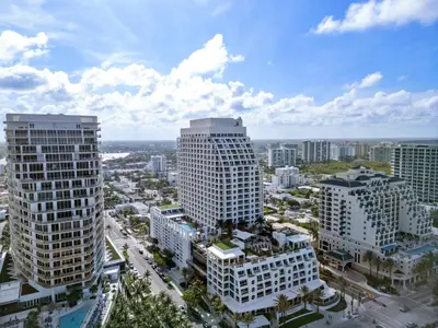 an aerial view of a city with tall buildings at Stylish Oceanview Apartment Prime Location in Fort Lauderdale