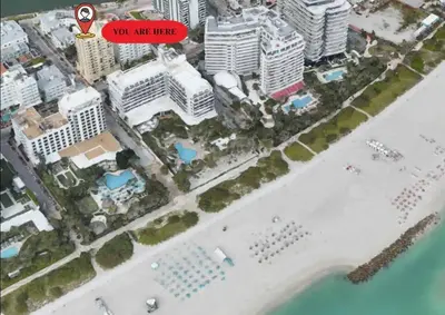 a map of a city with a beach and buildings at 1106- 1BR & 1BA with Balcony, Stunning City & Ocean Views in Miami Beach