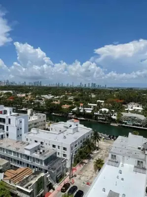 an aerial view of a city with buildings and a river at 1505- Downtown Miami Bay View Retreat with 1BR & 1BA in Miami Beach