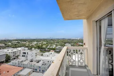 a balcony with a view of a city at 1506- 1BR & 1BA Retreat with Stunning Intracoastal Views in Miami Beach