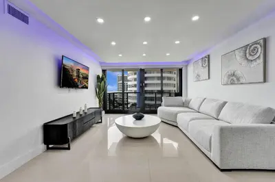 a living room with a couch and a coffee table at Stunning Ocean View Beach Retreat 1205 in Miami Beach