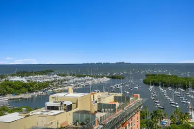 an aerial view of a marina with boats at 2bedroom City Ocean Treasure in Miami