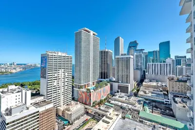 an aerial view of a city with tall buildings at Gorgeous Unit in the Heart of Downtown Miami in Miami