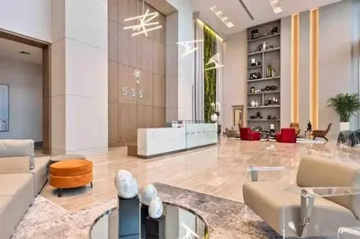 a lobby with a couch and a table at Luxury apartment in Doral miami, 1 Bd in Miami