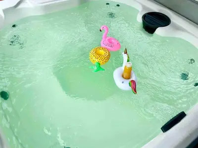 two toy flamingos and a duck in a bath tub at Modern Home w Jacuzzi Near Wynwood-Design District-MIA Airport in Miami
