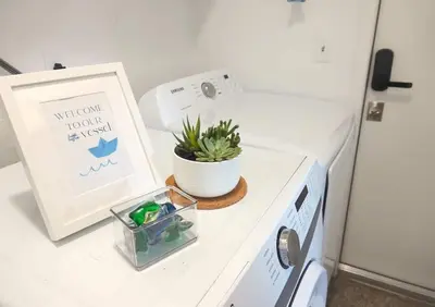 a plant sitting on a counter next to a washer at Beach Oasis King Bed & Near Hollywood beach in Hollywood