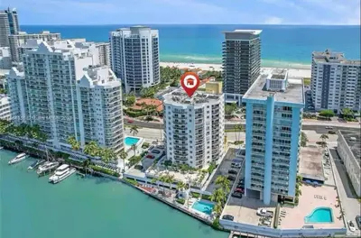 an aerial view of a city with tall buildings at OCEAN VIEW 1BR 2BA BEACH CONDO Parking in Miami Beach