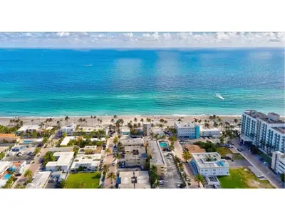 an aerial view of the beach and the ocean at Sandscape Haven Hollywood Beach Studio w Parking in Hollywood