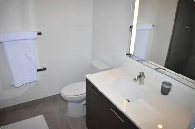 a bathroom with a sink and a toilet and a mirror at The Bayfront III in Miami
