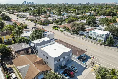 an aerial view of a city with buildings and a street at Magical 2 BR Apartment 5 mins to Brickell Best Area in Miami in Miami