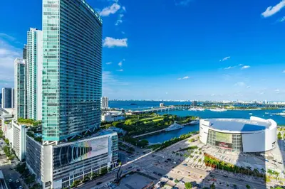 an aerial view of a city with tall buildings at Lux 2BD Apt with Stunning Water Views in Miami