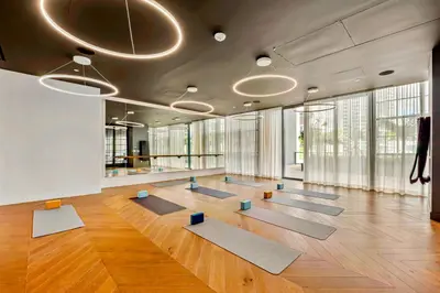 a yoga room with mats on the floor at Luxury Condo on 44th Floor - Downtown Plus Parking in Miami