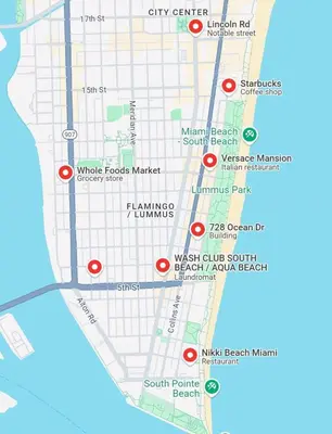 a map of the city of san francisco with red dots at Luxe ocean drive condo in miami south beach in Miami Beach