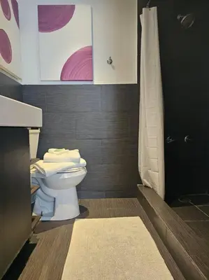 a bathroom with a toilet and a shower at Great 1BedRoom RENOVATED 1 minute from the BEACH in Miami Beach