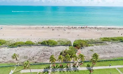 an aerial view of a beach with palm trees at Oceanfront Luxury Miami Escape Pool&Gym in Miami Beach