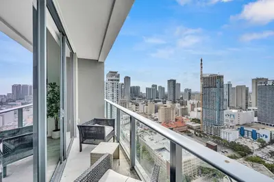 a balcony with a view of a city at City Views Studio Downtown Miami in Miami