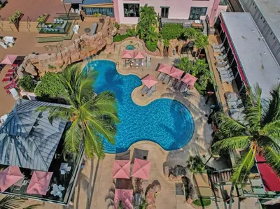 an aerial view of a resort with a swimming pool at Beautiful Oceanview Condo with Beach Service 504 in Miami Beach